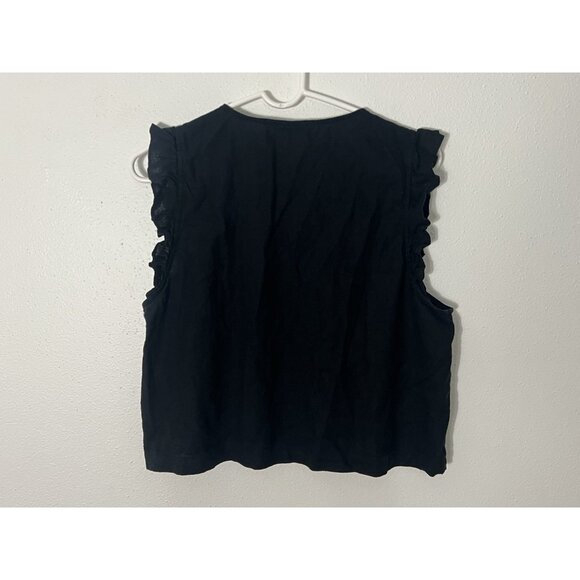 Madewell Linen Blend Black Button Down Sleeveless Blouse With Ruffles Size 16 - Picture 5 of 10